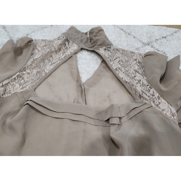 TRUTH NYC Top Womens Medium Brown Sheer Blouse 3/4 Sleeve Embroidered Open Back - Picture 13 of 14